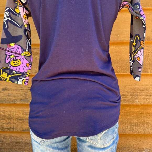 Lularoe Halloween Print Baseball Tee Blue 3/4 Sleeve Shirt Size XS - Picture 7 of 8